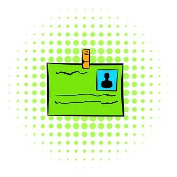 Identification card icon, comics style Stock Illustration