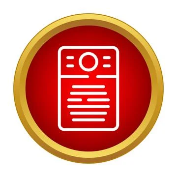 Identification card icon with personal data symbol in red circular button Stock Illustration