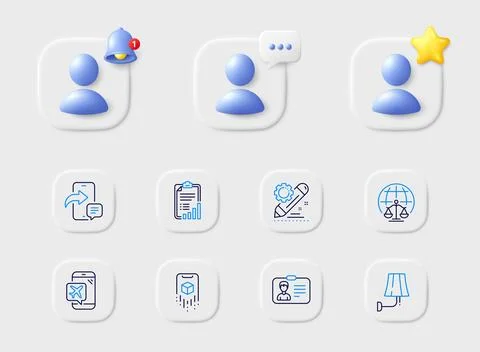 Identification card, Project edit and Wall lamp line icons. For web app Stock Illustration