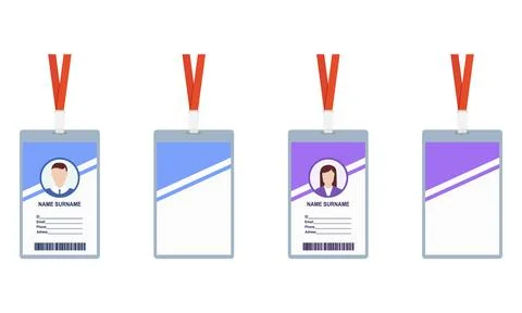 Identification card template set with male and female avatars and blank Stock Illustration