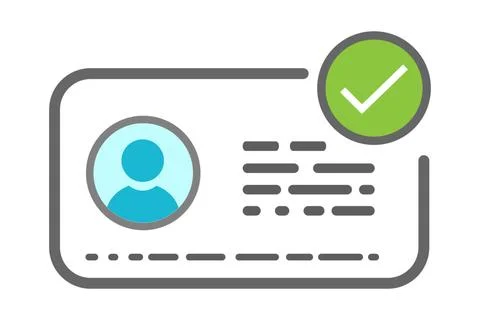 Identification card with verified Check mark. Id card Verification badge Pr.. Stock Illustration