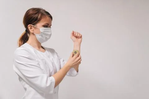 Identification chip and data in the hands of an engineer physician. A concept Stock Photos