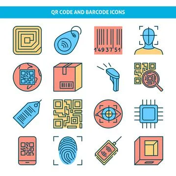 Identification codes icon set in colored line style Stock Illustration