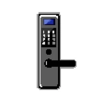 Identification facial recognition lock pixel art vector illustration Stock Illustration