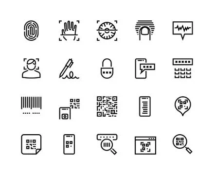 Identification line icons. Biometric sensor, face recognition and fingerprint Stockillustratie