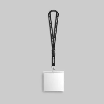 Identification name tag or id badge with lanyard, 3d vector illustration mockup. Stock Illustration