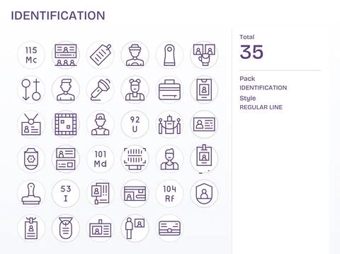 Identification Premium Vector Bundle with 35 128x128 Detail Enhanced Regula.. Stock Illustration