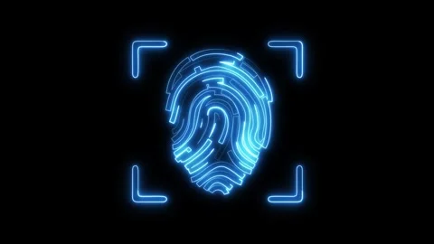 Identification security check animation displays blue neon fingerprints. Se.. Stock Footage 341129985