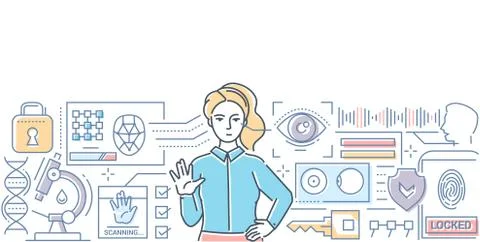 Identification system - modern line design style web banner Illustrazione stock