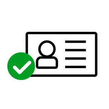 Identification verification icon. ID card and check mark. Vector. Stock Illustration