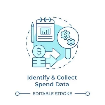 Identify and collect spend data soft blue concept icon Stock Illustration