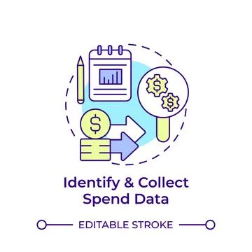Identify and collect spend data multi color concept icon Stock Illustration