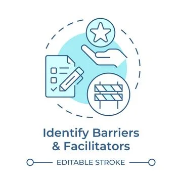 Identify barriers and facilitators soft blue concept icon Stock Illustration