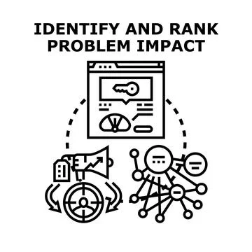 Identifying and ranking problem impact and solution strategy Stock Illustration