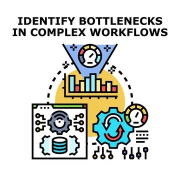 Identifying bottlenecks in complex workflow processes efficiency Stock Illustration