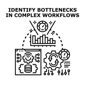 Identifying bottlenecks in complex workflow processes efficiency Stock Illustration