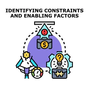 Identifying business constraints and enabling factors concept 스톡 일러스트
