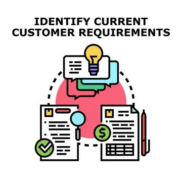 Identifying current customer requirements for business development and analys 스톡 일러스트