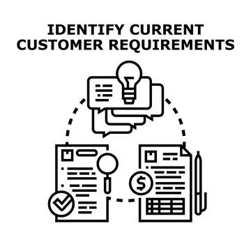 Identifying current customer requirements for business development and analys Illustrazione stock