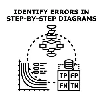 Identifying errors step by step in data analysis processes Stock Illustration