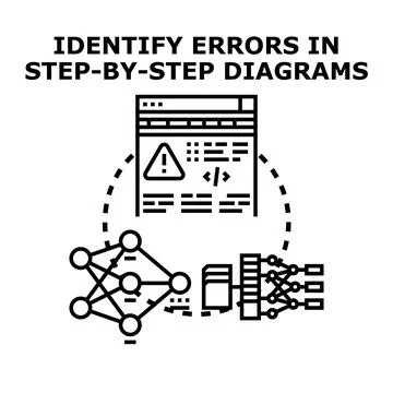 Identifying errors in step by step diagrams concept Stock Illustration