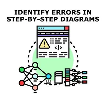 Identifying errors in step by step diagrams concept Stock Illustration