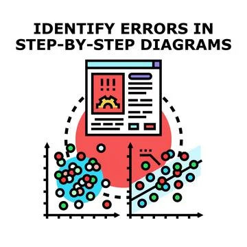 Identifying errors in step by step diagrams and data analysis Stock Illustration