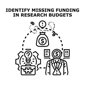 Identifying missing funding in research budgets concept Иллюстрация