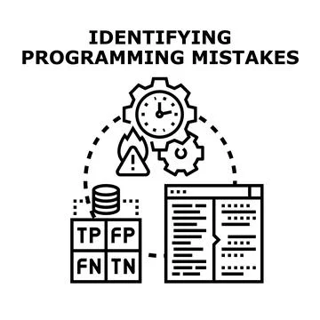 Identifying programming mistakes debugging software development concept Ilustración de archivo