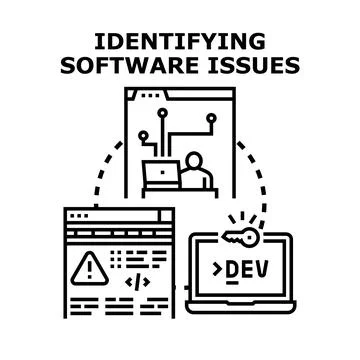 Identifying software issues and debugging development process Stock Illustration