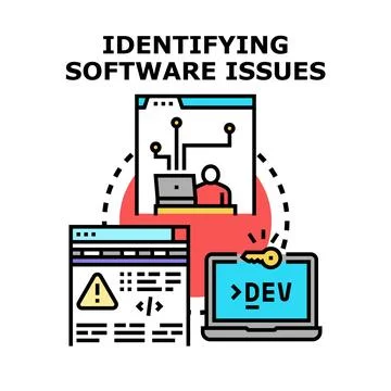 Identifying software issues and debugging development process Stock Illustration