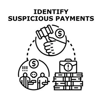 Identifying suspicious illicit payments and financial fraud concept Stock Illustration