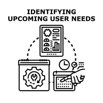 Identifying upcoming user needs development planning strategy Stock Illustration