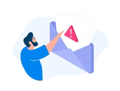Identifying Urgent Messages, Avoiding Email Scams. Receiving important email Stock Illustration