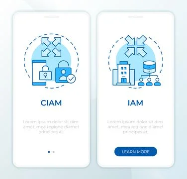 Identity administration software systems blue onboarding mobile app screen Stock Illustration