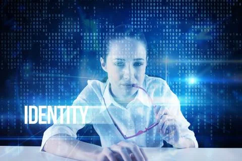 Identity against blue technology interface with binary code Stock Illustration