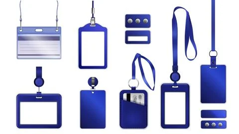 Identity badge. ID card 3D mockup. Business security. Pass clip holder with r Stock Illustration