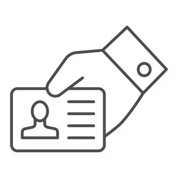 Identity card in hand thin line icon, security check concept, identification Stock Illustration