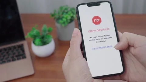 Identity Check Failed Stop Message on Smartphone AI App Stock Footage 340965294