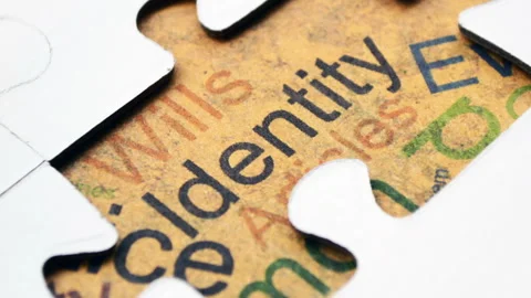 Identity Concept with Jigsaw Puzzle Pieces Revealing the Word Identity Stock Footage 339976452