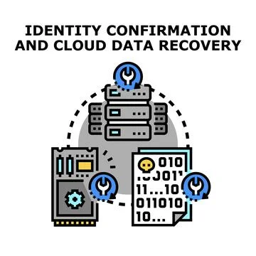 Identity confirmation and cloud data recovery concept 库存插图