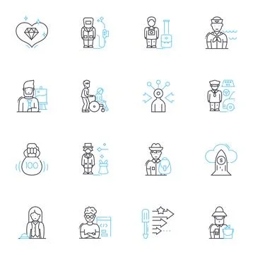 Identity creation linear icons set. Persona, Self-image, Perception 스톡 일러스트
