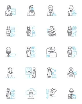 Identity creation linear icons set. Persona, Self-image, Perception 스톡 일러스트