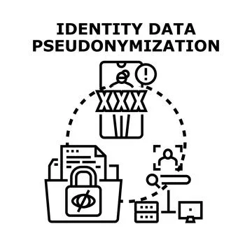 Identity data pseudonymization process securing personal information concept Illustrazione stock