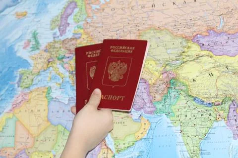 Identity document on the background of a geographical map. Stock Photos