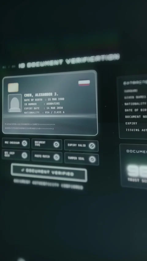 Identity document scan in progress within verification interface Stock Footage 333825109