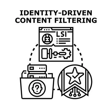 Identity driven content filtering system vector concept 库存插图