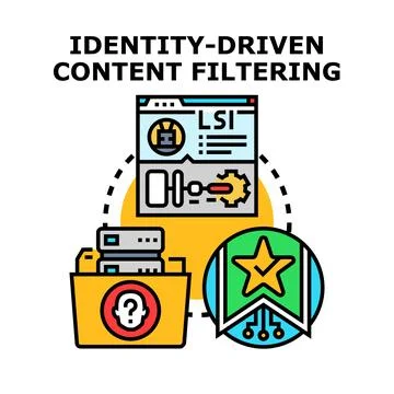 Identity driven content filtering system vector concept 스톡 일러스트