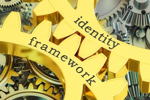 Identity framework concept on the gearwheels, 3D rendering Illustration