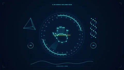 Identity match biometric scanning hud animation with fingerprin Stock Footage 346643184